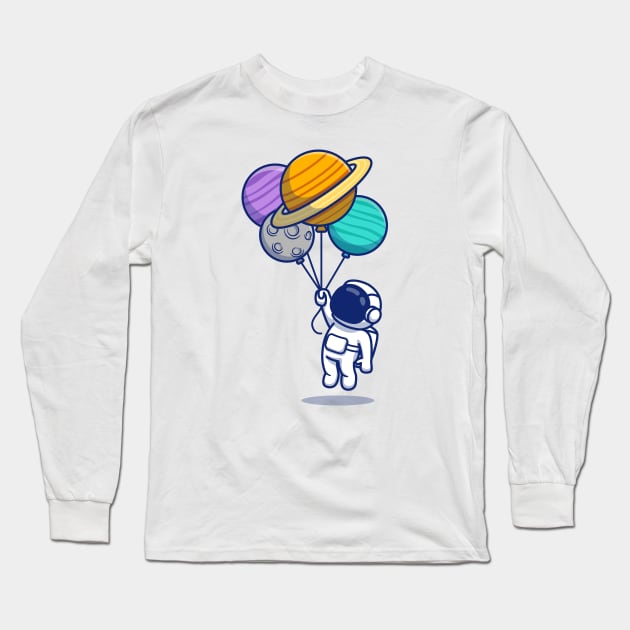 Cute Astronaut Floating With Planets Long Sleeve T-Shirt by Catalyst Labs